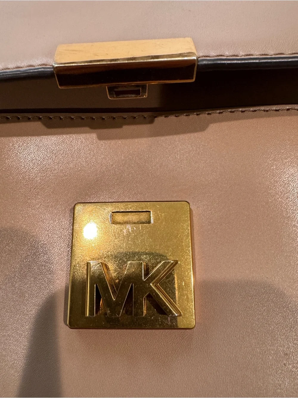 Michael Kors Taupe Leather Shoulder Bag with Gold Chain